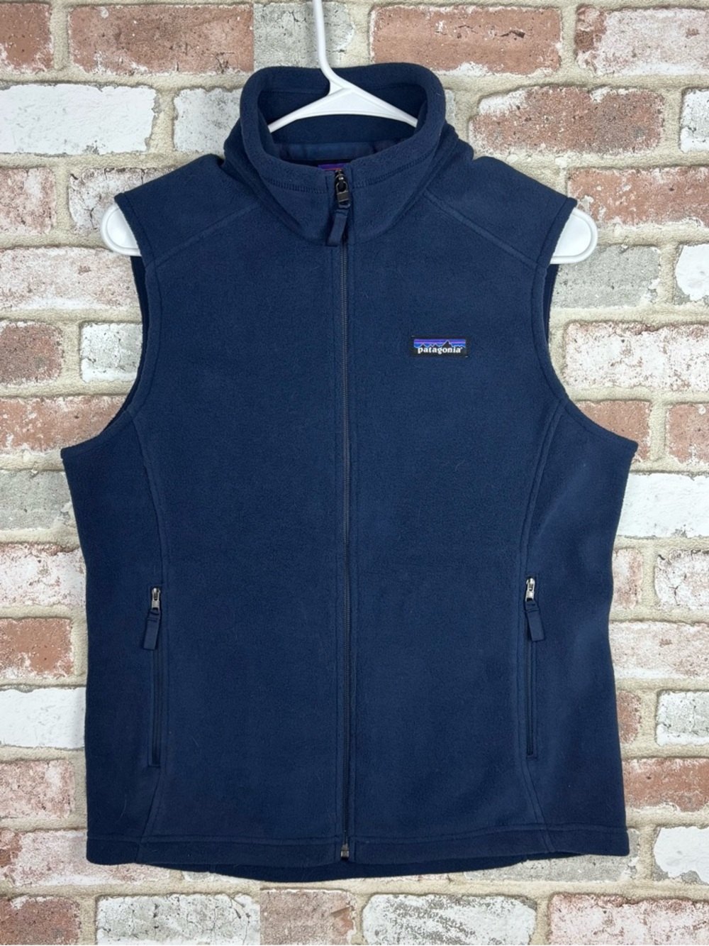 Patagonia® Worn Wear W's Classic Synchilla® Vest Navy Blue LOGO ON BACK Medium